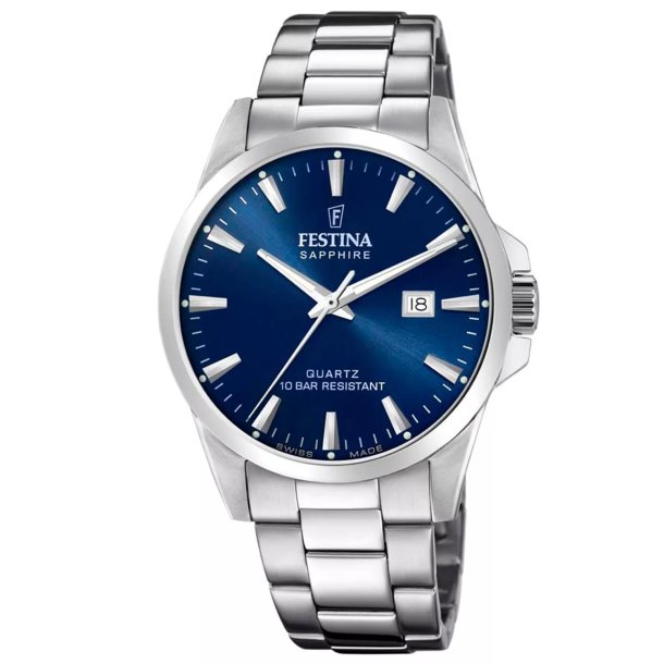 Festina F20024 3 Swiss made herreur i stål med blå skive