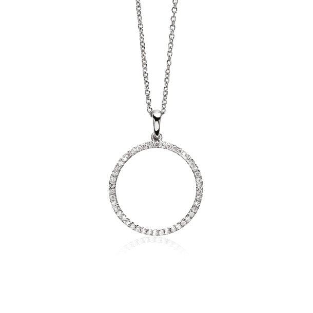 M&uuml;llers Collection, 14kt hvidgulds cirkelvedhng med diamanter