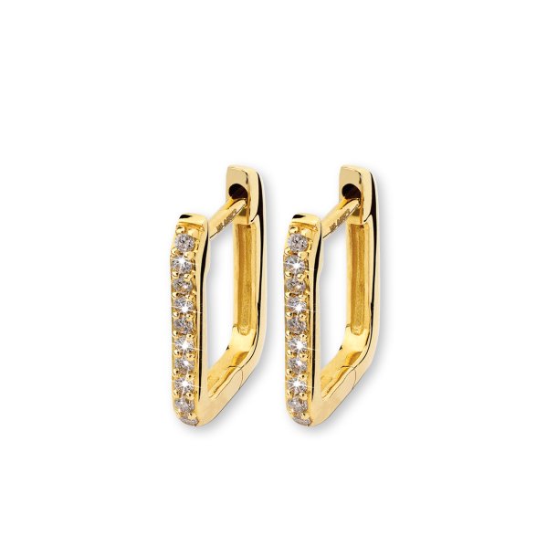 Mllers Collection, firkantede creoler i 14kt med diamanter