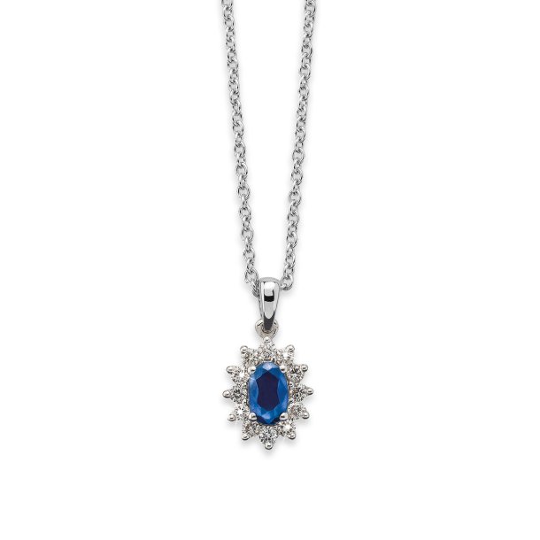 Rost By Mller vedhng i 14kt hvidguld med safir og brillanter