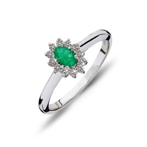 Rost by Mller, Rostring i 14kt hvidguld med smaragd og diamanter