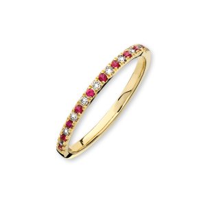 Rost By Mller smal alliancering af 14kt guld med rubiner og brillanter