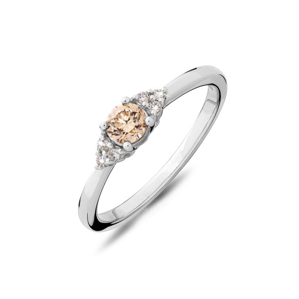 Mllers Collection, 25 rs Jubilumsring i 14kt hvidguld med 0,25ct champagne diamant og hvide diamanter 