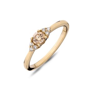 Mllers Collection, 25 rs Jubilumsring i 14kt rdguld med 0,25ct champagne diamant og hvide diamanter 