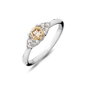 Mllers Collection, 25 rs Jubilumsring i 14kt hvidguld med 0,50ct champagne diamant og hvide diamanter