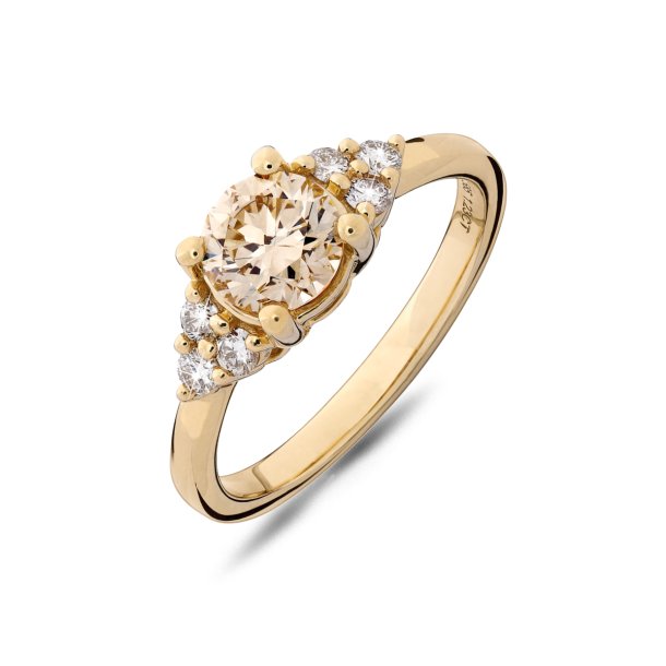 Mllers Collection, 25 rs Jubilumsring i 14kt rdguld med 1,0ct champagne diamant og hvide diamanter