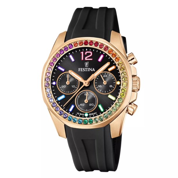 Festina, F20611/3 Fainbow dameur, gulddouble med gummirem