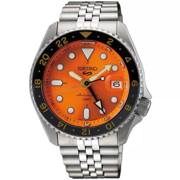 Seiko, SSK005K1 Seiko 5 Sport herreur, stål med orange skive