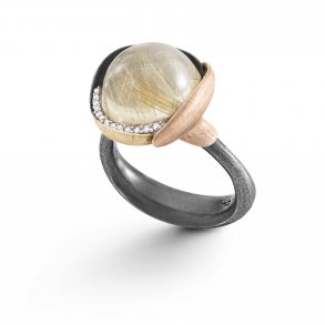 Ole Lynggaard Lotus ring nr. 3, Slv og 18kt guld med rutil kvarts og brill.