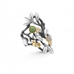 Ole Lynggaard Forest ring, stor, slv/18kt med delsten og brill.