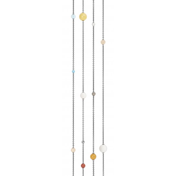 Ole Lynggaard Circus collier, oxyderet slv med mix af sten/perler, 100cm