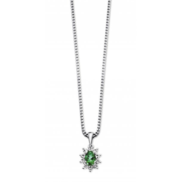 Ros&eacute;t By M&uuml;ller vedhng af 14kt hvidguld med smaragd og brillanter