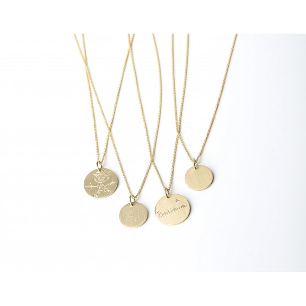Circle Tag vedhæng af 14kt guld, mat/stor (16mm)