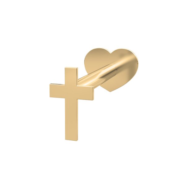 Labret-piercing restik i 14kt rdguld med kors