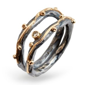 By Birdie Zeus Dubeca ring i oxyderet slv med 14kt