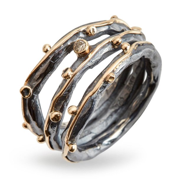 By Birdie Zeus Tribeca-1 ring i oxyderet slv med 14kt