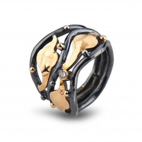 By Birdie Buckingham ring, oxyderet slv og 14kt guld