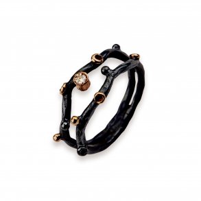 By Birdie Grace Duo ring i oxyderet slv med 14kt guld