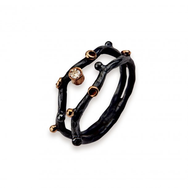 By Birdie Grace Duo ring i oxyderet slv med 14kt guld
