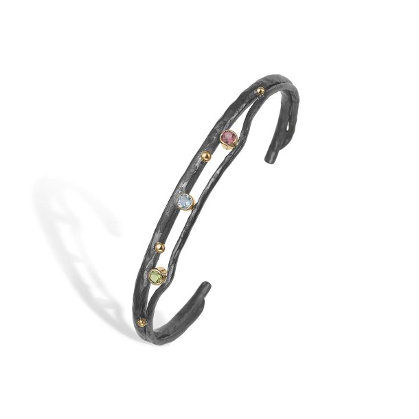 By Birdie, Brockwell Stones armring i oxyderet Slv med 14kt rdguld og farvede sten