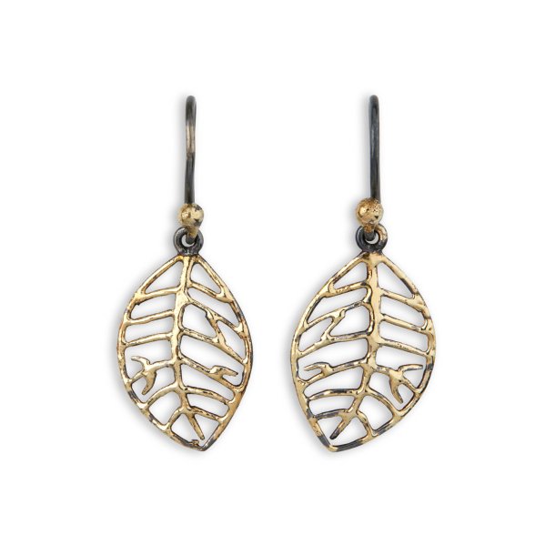 By Birdie, Beech Golden Autumn rehngere i oxyderet Slv med 18kt rdguld