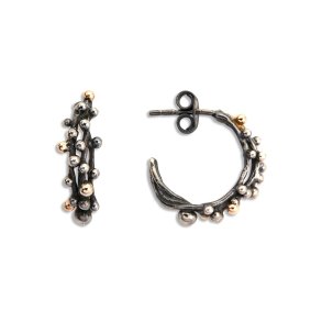 By Birdie, Harlem Buds-3 creoler i oxyderet Slv med 14kt rdguld