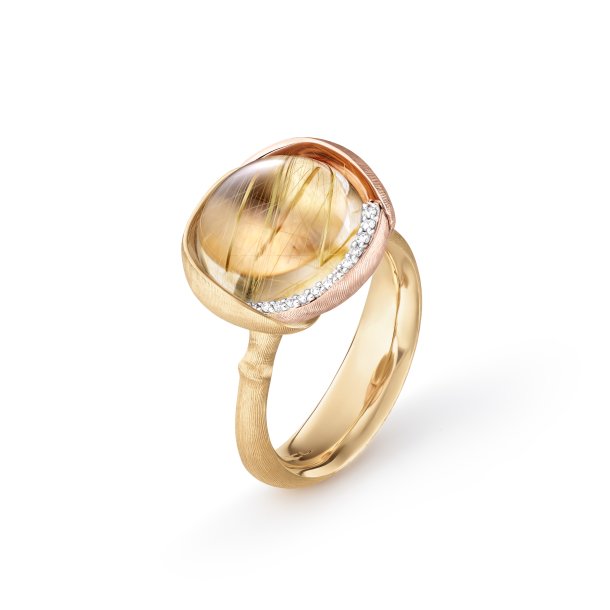 Ole Lynggaard Lotus ring 3 i 18 karat guld med rutilkvarts og brillanter