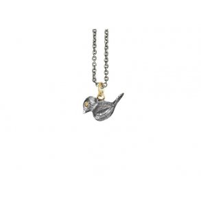 Ole Lynggaard Forest vedhng, lille fugl, oxyderet Slv og 18kt guld