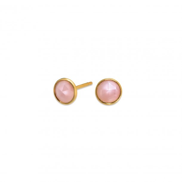 Colourful reringe, 14kt guld med pink opal