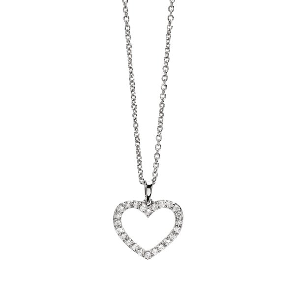 M&uuml;llers Collection, 14kt hvidgulds hjertevedhng med diamanter