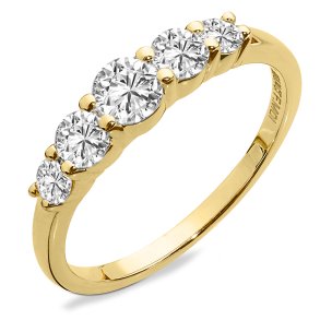 Mllers Collection, Femstensring i 14kt rdguld, stor, med labgrown diamanter
