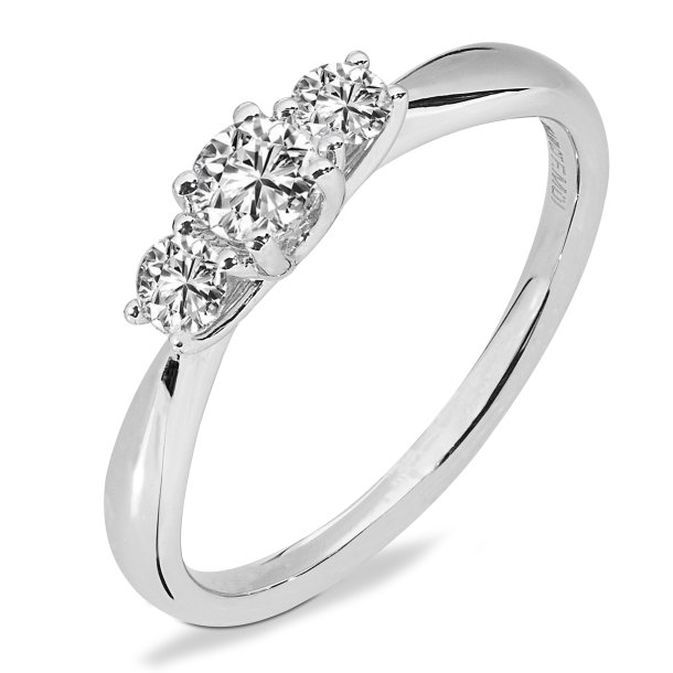 M�llers Collection, Trestensring i 14kt hvidguld, stor, med labgrown diamanter