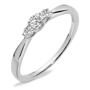 Mllers Collection, Trestensring i 14kt hvidguld, lille, med natur diamanter