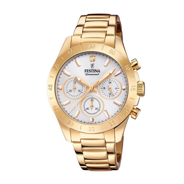 Festina, F20400/1 Boyfriend Collection Diamond dameur, gulddouble med hvid skive