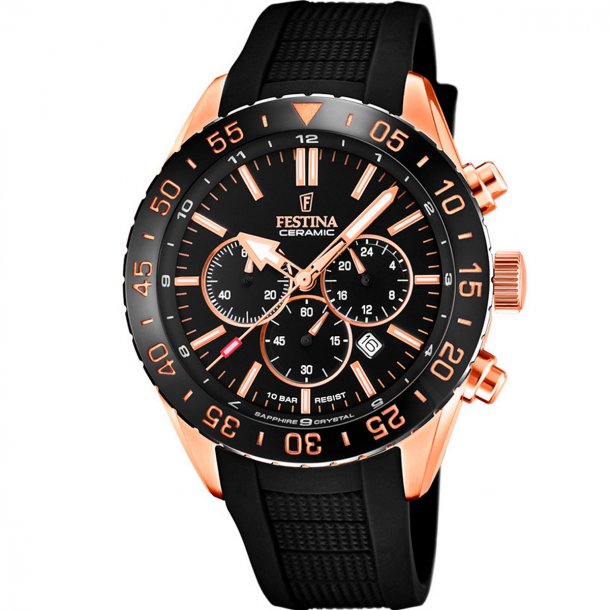 Festina F20516/2 Chrono Ceramic, rosagulddouble/gummi