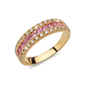 Rkkering med diamanter og pink safirer, 14kt rdguld