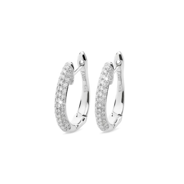 M&uuml;llers Collection creoler, mellem, i 14kt hvidguld med pav&eacute; diamanter