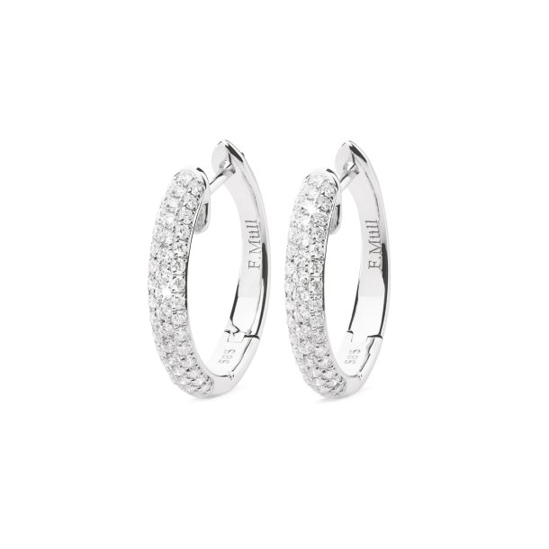 M&uuml;llers Collection creoler, stor, i 14kt hvidguld med pav&eacute; diamanter