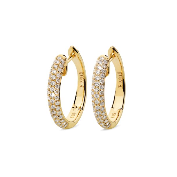 M&uuml;llers Collection creoler, stor, i 14kt rdguld med pav&eacute; diamanter