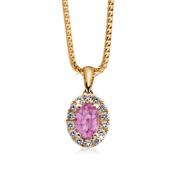 Rost By Mller vedhng med pink safir og diamanter, 14kt rdguld