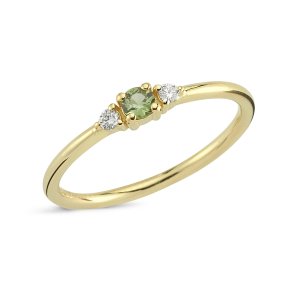 Petit ring i 14kt rdguld med grn safir og diamanter