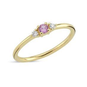 Petit ring i 14kt rdguld med pink safir og diamanter