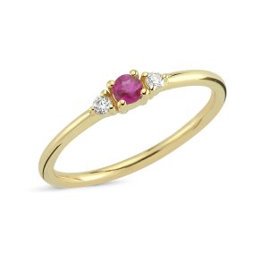 Petit ring i 14kt rdguld med rubin og diamanter
