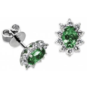 Rosét By Müller restikker af 14kt hvidguld med smaragd og brillanter