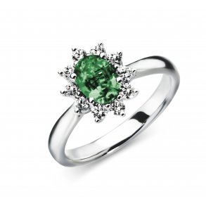 Rost By Mller ring af 14kt hvidguld med smaragd og brillanter