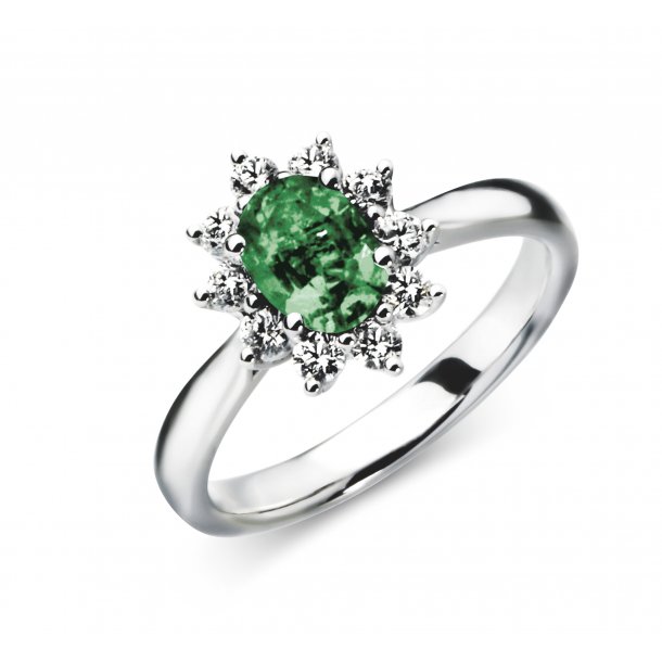 Ros&eacute;t By M&uuml;ller ring af 14kt hvidguld med smaragd og brillanter