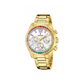 Festina, F20609/2 Rainbow dameur, gulddouble med hvid skive