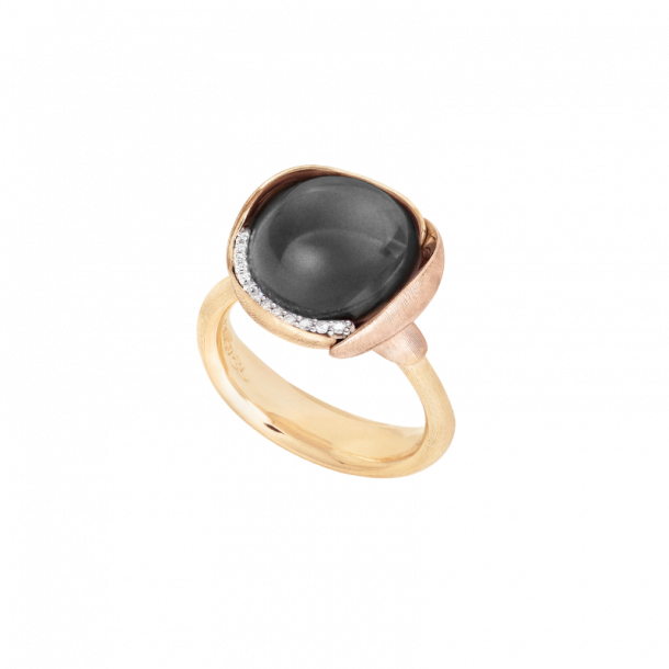 Ole Lynggaard Lotus ring nr. 3, 18kt guld med gr mnesten og brill.